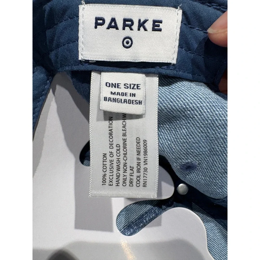Parke Blue Denim Baseball Cap Red Embroidered Logo Adjustable Hat NWT